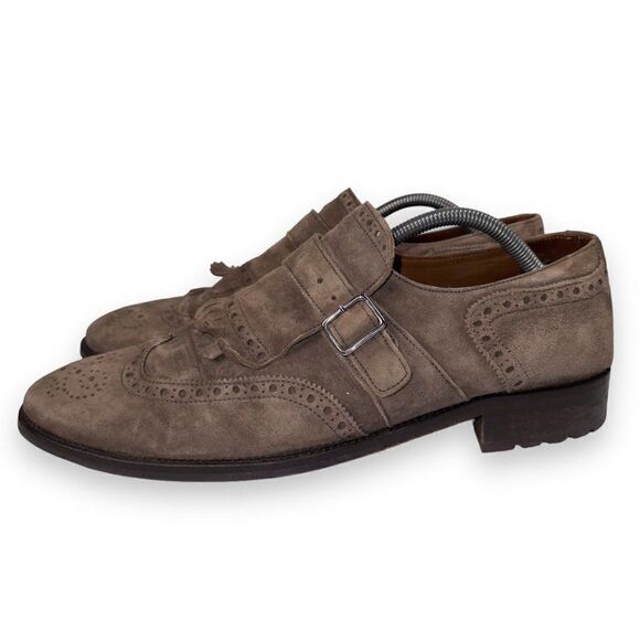 Lottusse Plomo Suede Monk‎ Strap Kiltie Wingtip Loafers Brown L7128 Men\'s 9.5 main image 11